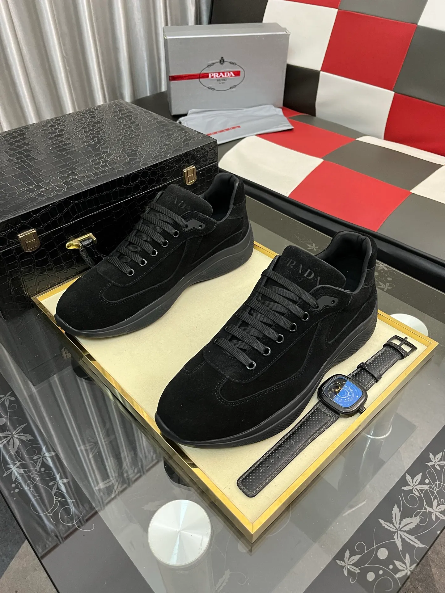 Men's shoes 💰400⌚️⌚️【PRADA】Prada casual shoes, originally developed 1:1, made of high-mercerized cowhide with imported cowhide, silk sheepskin lining, rubber outsole, comfortable and soft on the foot, size: 38-444️⃣Colors available